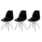 Kit 3 Cadeiras Eiffel Eames Preta Base Cromada Sala Cozinha - Waw Design