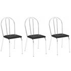 Kit 3 Cadeiras Lisboa Cromada Para Cozinha ou Área Gourmet-Assento Sintético Preto