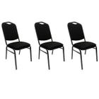 Kit 3 Cadeiras para Hotel Auditório Igreja Restaurante Eventos com Reforço Empilhável cor Preta