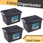 Kit 3 Caixa Organizadora Preta Trava Prata 30 Litros - Arqplast