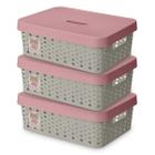 Kit 3 Caixas Cesto Organizador Baby Bear Rosa Azul 11L Trama Rattan Infantil Quarto Criança - Usual - Usual Utilidades