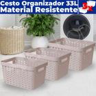 Kit 3 Caixas Cesto Organizador Multiuso Rattan S/ Tampa 33 LITROS (46x34x24) - Usual Utilidades