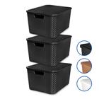 Kit 3 Caixas Cesto Rattan Organizadora c/ Tampa 15L 34x26