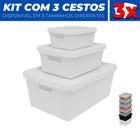 Kit 3 Caixas Cestos Organizador Armário Gaveta Tampa P M G