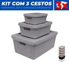 Kit 3 Caixas Cestos Organizador Armário Gaveta Tampa P M G