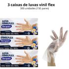 Kit 3 caixas de luvas vinilflex tamanho g 300 unidades - BOMPACK