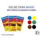 Kit 3 caixas giz de cera 6 cores magix colorir escolar