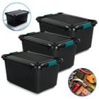 Kit 3 Caixas Organizadoras 27 Litros Tampa E Trava Baú Plástico Preta Robusta