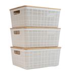 Kit 3 caixas organizadoras 4 litros brancas c/ tampa bambu