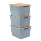 Kit 3 caixas organizadoras c/ tampa de bambu 18l azul Oikos