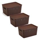 Kit 3 Caixas Organizadoras C/ Tampa Grande 15 Lt Rattan Café - Plasnorthon