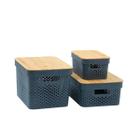 Kit 3 caixas organizadoras com tampa de bambu poá 3,5l, 10l e 18l cinza - Oikos
