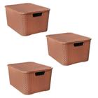 Kit 3 Caixas Organizadoras com Tampa Rattan Marrom 15 Litros - Arqplast