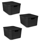 Kit 3 Caixas Organizadoras com Tampa Rattan Preta 15 Litros - Arqplast