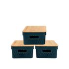 Kit 3 caixas organizadoras multiuso empilhável com tampa de bambu poá 10L cinza - Oikos