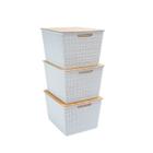 Kit 3 Caixas Organizadoras Tampa de Bambu 18l Branco - Oikos