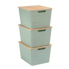Kit 3 caixas organizadoras tampa de bambu 18l verde Oikos