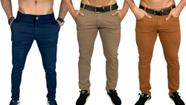 Kit 3 calça jeans masculina com elastano slim bege claro azul marinho skinny alfaiataria