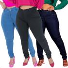 Kit 3 Calça Jeans Plus Size Feminina Cintura Alta Com Lycra