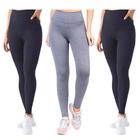 Kit 3 Calça Legging Academia Feminina Fitness Preta Cinza Dia a dia Cós alto Grossa Caminhada