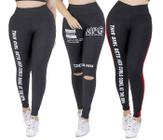 Kit 3 Calça Legging Leg Suplex Feminina Cos Alto Moda Fitness Oferta The Start Corte Joelho Costura Reforçada