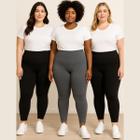 Kit 3 Calça Legging Plus Size Reforçada Suplex Cintura Alta
