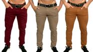 Kit 3 calça masculina slim com lycra caqui bordo marrom skinny