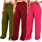 Kit 3 Calça Pantalona Feminina Cintura Alta Tendência Larga