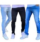 Kit 3 Calças Jeans com Elastano Skinny e Slim Masculina Linha Premium Tradicional