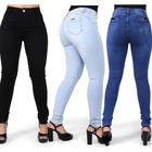 Kit 3 Calças Jeans Feminina Skinny Levanta Bumbum Cintura Alta com Elastano