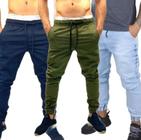 kit 3 calças jeans jogger com elastano masculina jeans slim cores variadas lançamento