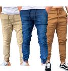 Kit 3 Calças Jeans Masculinas jogger Dia a Dia Varias Cores punho ajustavel