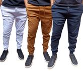 Kit 3 calças jogger jeans e sarja masculino com elastano a pronta entrega varias cores