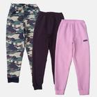 Kit 3 Calças jogger Moletom Flanelado Infantil unisex Camuflada e Rosa Bebê