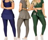 Kit 3 Calças Legging Saia Com Bolso Moda Evangélica Fitness Treino Caminhada Academia Suplex The Start