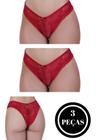 Kit 3 Calcinha de Renda Tanga Elástico Lingerie Confortável - KIT 3 JÚLIA