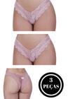 Kit 3 Calcinha de Renda Tanga Elástico Lingerie Confortável - KIT 3 JÚLIA