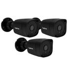 Kit 3 Câmeras de Segurança Full HD 1080p 2MP Bullet Black Visão Noturna de 20 Metros Lente 2.8mm Tudo Forte