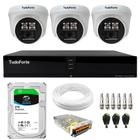 Kit 3 Câmeras de Segurança Tudo Forte Dome Interna Full HD 1080p Visão Noturna de 20m 2.8mm + DVR Tudo Forte TFHDX 3304 4 Canais + HD 2TB Skyhawk