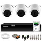 Kit 3 Câmeras Intelbras VHD 1220 G7 Dome Full HD com Visão Noturna de 20m Multi HD + DVR Intelbras MHDX 1204 4 Canais + HD SkyHawk 1TB