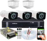 Kit 3 Cameras Segurança eletrônica 1080p Full Hd Dvr Intelbras 4ch S/hd + Fonte, Cabos e Acessórios