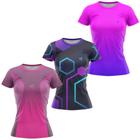 Kit 3 Camisa Feminina Academia Blusa Fitness Caminhada Treino Manga Curta Degrade