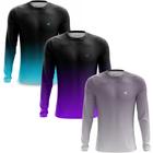 Kit 3 Camisa Manga Comprida Masculina Treino Camiseta Proteção UV Bike Corrida Treino Caminhada