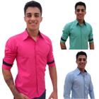 Kit 3 Camisa Social Masculina Manga Longa Blusa Camiseta Slim M14-56