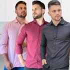 Kit 3 Camisa Social Masculina Slim Fit Manga Longa Premium Luxo Não Amassa