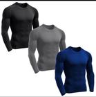 kit 3 camisa térmica masculina segunda pele proteção UV TB moda fitness