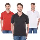 Kit 3 camisas polo adulto masculina 100%algodão