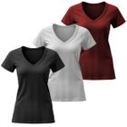 Kit 3 Camiseta Feminina Blusas Elegantes Algodão Gola V Manga Curta