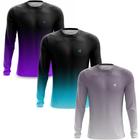 Kit 3 Camiseta Manga Longa Masculina Treino Fitness Camisa Proteção UV Moda Casual Proteção Solar