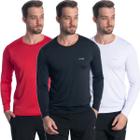 KIT 3 Camiseta Masculina Manga Longa Proteção Solar Uv50+ Segunda Pele Malha Fria Premium Academia Esportes